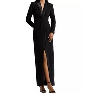 Lauren Ralph Lauren Crepe Long Sleeve Tuxedo Style Column Gown black Sz6 New